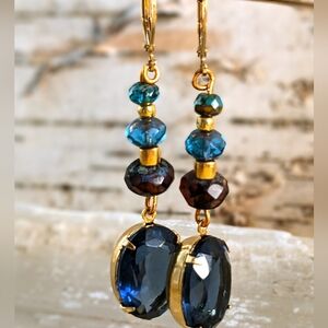 Blue Tanzanite Simulated 19 Total Carats Weight & Blue Bead Drop Down Earrings